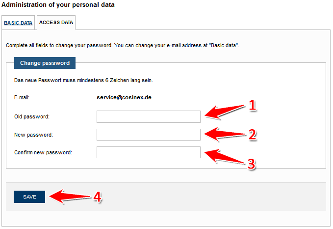 Screenshot: Administration personal data change password