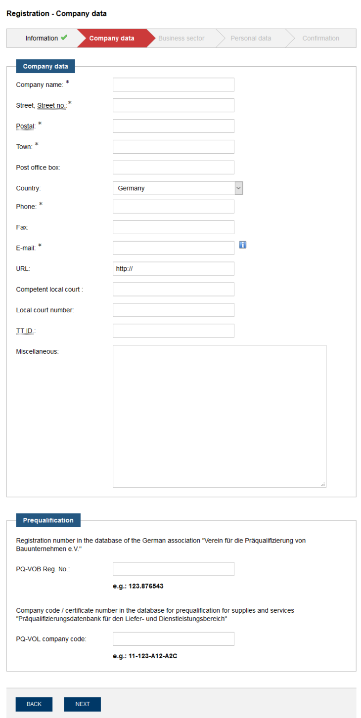 Screenshot: Registration Company Data